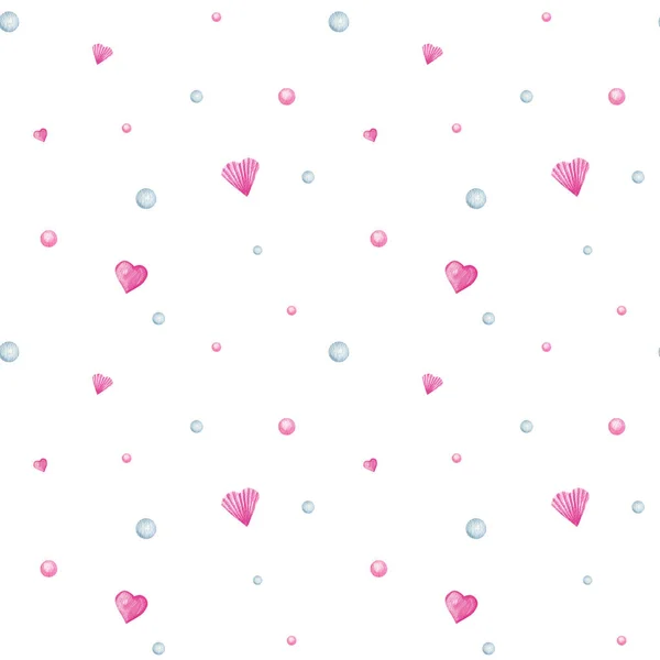 Nahtloses Muster Herz Valentinstag, Liebe Grußkarte Konzept. Aquarell Textur für Scrapbooking. Hochzeit, Banner, Plakatgestaltung. Hand gezeichnete rosa Herzen auf weißem Hintergrund — Stockfoto