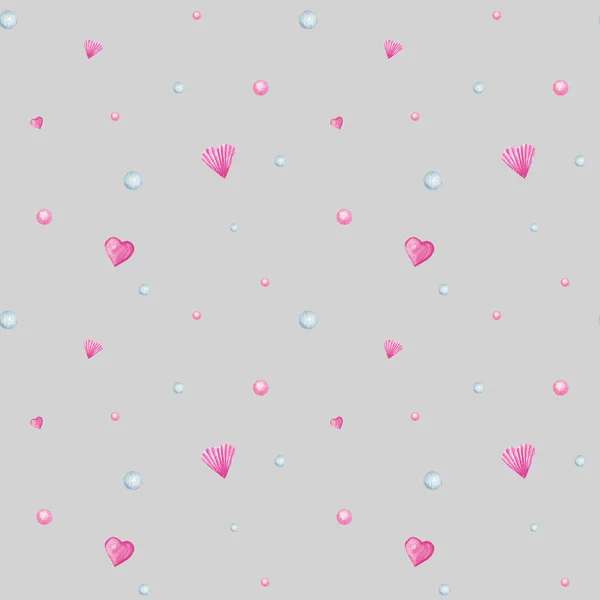 Naadloos patroon hart Valentijnsdag, liefde Wenskaart concept. Aquareltextuur voor scrapbooking. Bruiloft, spandoek, affiche ontwerp. Met de hand getekende roze harten op grijze achtergrond — Stockfoto