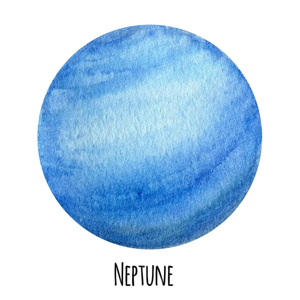 Neptuno Planeta del Sistema Solar acuarela ilustración aislada sobre fondo blanco. Planeta Espacial Exterior dibujado a mano. Nuestro material de educación astronómica de galaxias. — Foto de Stock