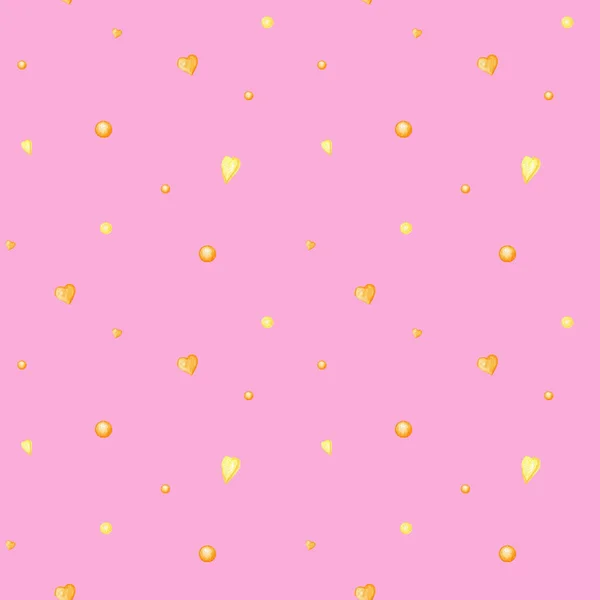 Бесшовный узор сердца День святого Валентина, концепция поздравительной открытки. Акварельная текстура для скрапбукинга. Свадьба, баннер, дизайн плаката. Желтые сердечки на розовом фоне — стоковое фото