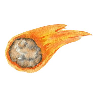 Güneş Sistemi suluboyasındaki kuyrukluyıldız beyaz arka planda izole edilmiş. Dış Uzay Gezegeni el çizimi. Galaksi astronomi eğitim materyalimiz.