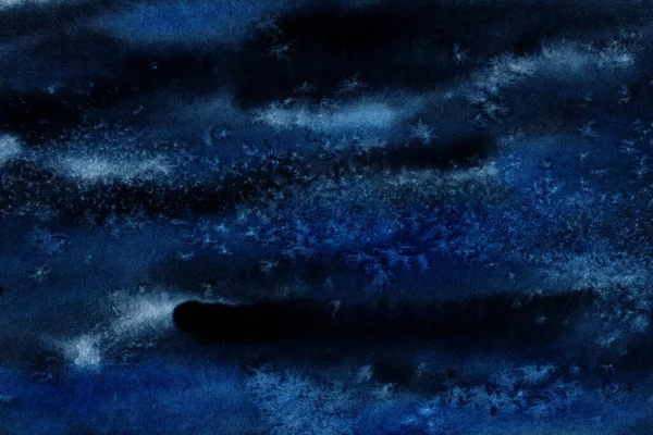 Tmavě modré akvarel abstraktní pozadí. Noční obloha odstíny jednoduchá barva Ručně malované ilustrace. Akvarel malovaný papír texturované plátno pro návrh pozvánky. — Stock fotografie