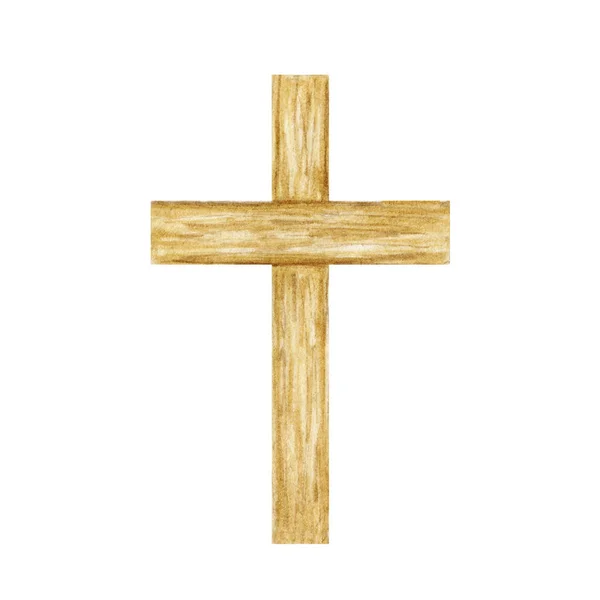 Cruz Cristiana de madera. Cruz de la Iglesia Católica aislada sobre fondo blanco. Símbolo de religión —  Fotos de Stock