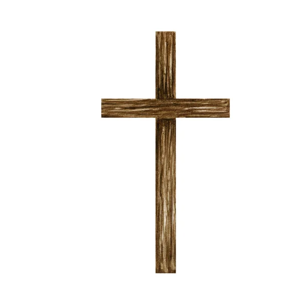 Cruz Cristiana de madera. Cruz de la Iglesia Católica aislada sobre fondo blanco. Símbolo de religión —  Fotos de Stock