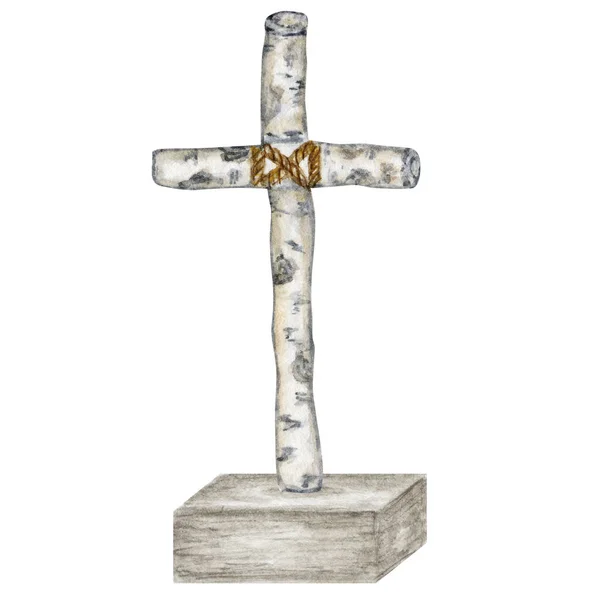 Cruz Cristiana de madera. Cruz de la Iglesia Católica aislada sobre fondo blanco. Símbolo de religión —  Fotos de Stock