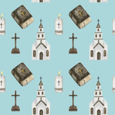 Paskalya Hristiyan kilisesi, İncil, Haç, kusursuz mumlar. Katolik Kilisesi kumaş tasarım geçmişi. Bahar tatili Din sembolü Baptizm için albüm kağıdı, ilk komünyon.