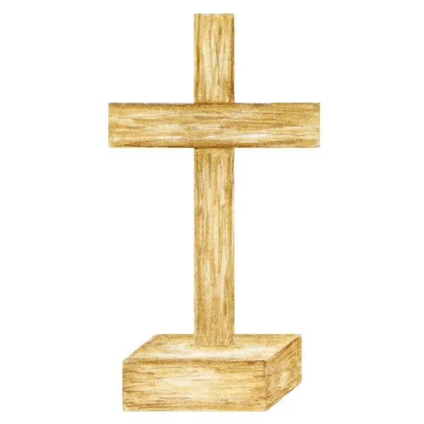 Cruz Cristiana de madera. Cruz de la Iglesia Católica aislada sobre fondo blanco. Símbolo de religión —  Fotos de Stock