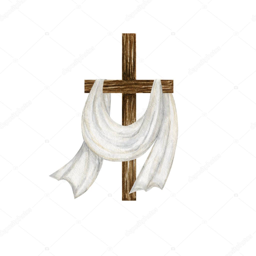 Wooden Christian Cross. Catholic Church cross isolated on white background. Religion symbol