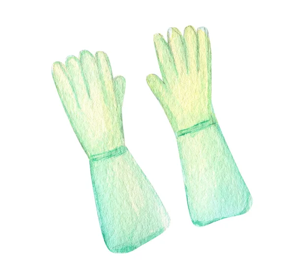 Waterverf Tuin rubber handschoenen, geïsoleerd op witte achtergrond. Tuingereedschap Handgeschilderde illustratie. Kleding voor tuiniers — Stockfoto