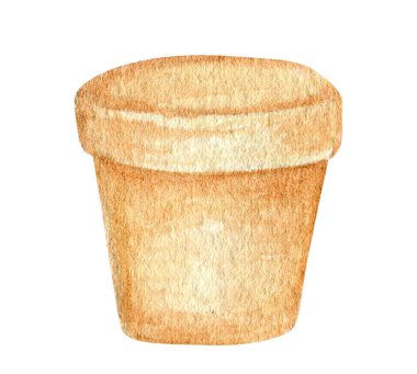 Bahçecilik boş seramik saksı suluboya resimleme beyaz arkaplan izole