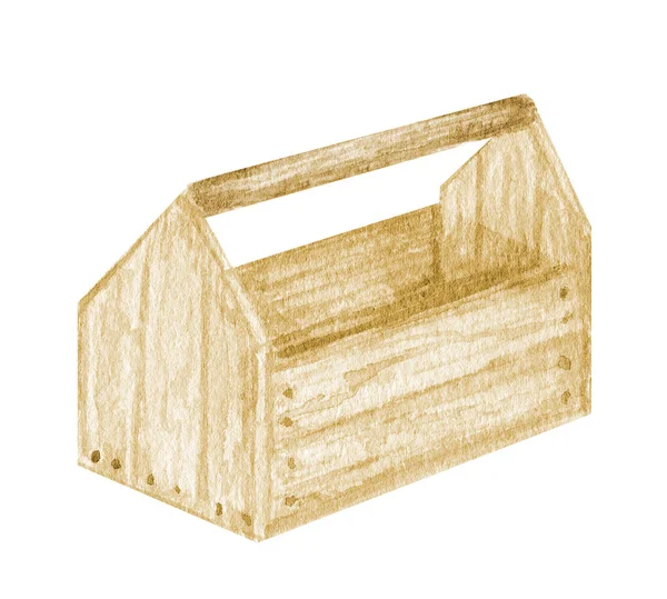 Scatola di legno ad acquerello Strumenti di giardinaggio isolati su sfondo bianco. Attrezzo da giardino Illustrazione dipinta a mano. Strumento giardiniere — Foto Stock