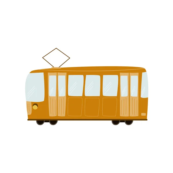 Illustrazione Simpatico Tram Arancione Sfondo Bianco Trasporto Stampe Bambini Disegnato — Vettoriale Stock