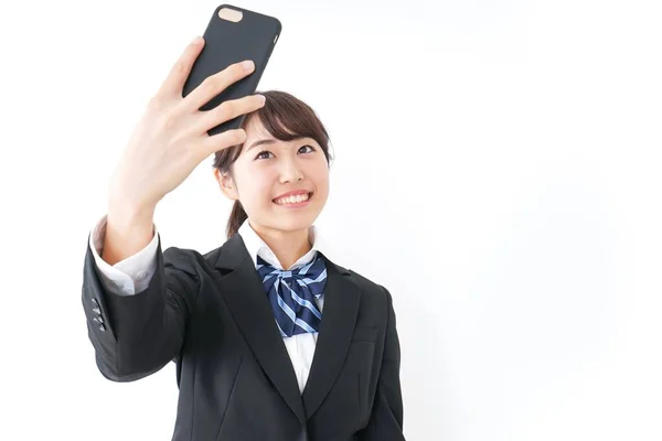 High School Meisje Het Maken Van Een Video Telefoontje — Stockfoto