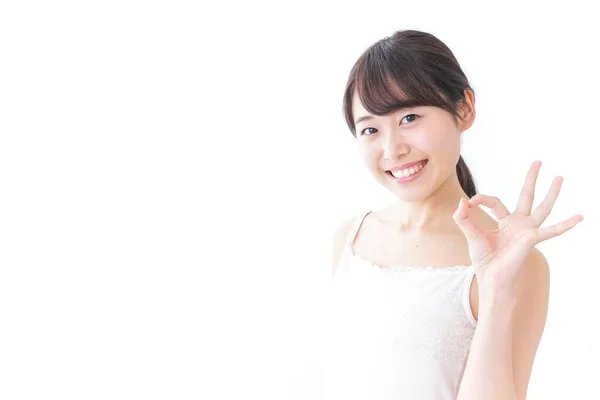 Beauty Woman Giving Someone Sign — Stock Photo, Image