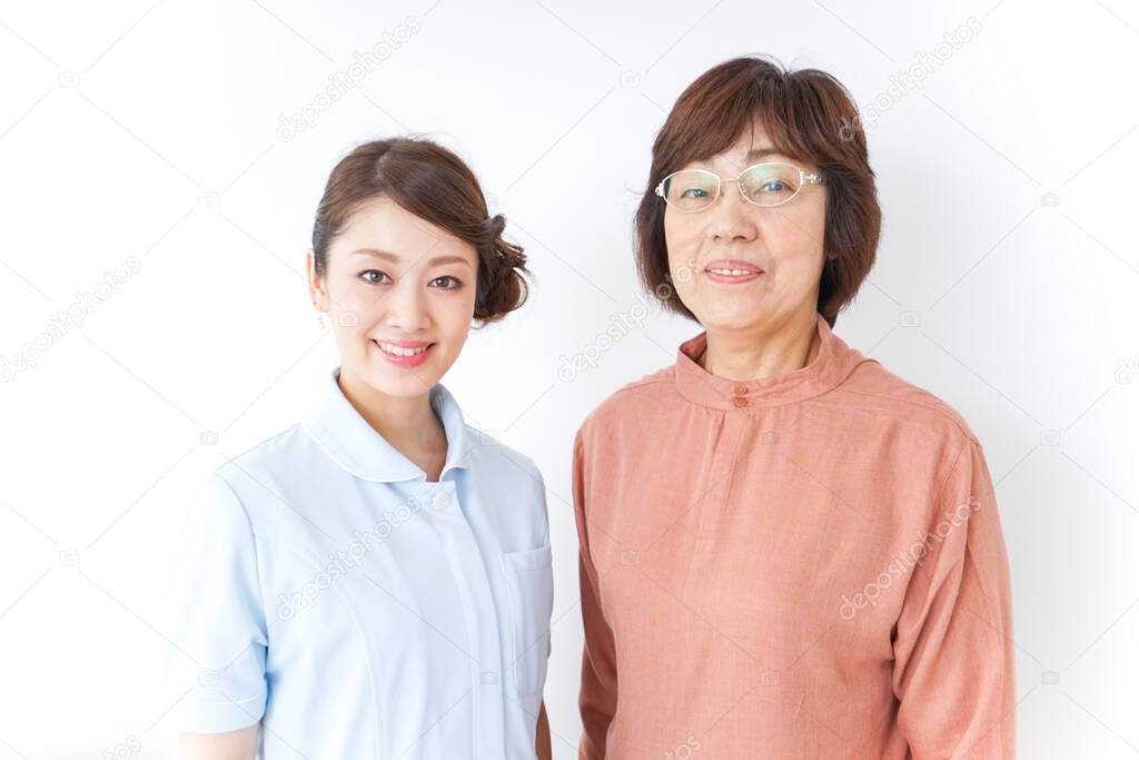 elderly woman and nurse.