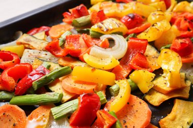 Kızarmış sebze görüntüsü, yakın plan.