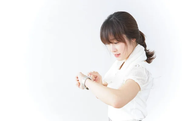 Exercising Young Woman White Background — Stock Photo, Image