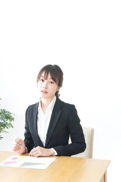 Porträtt Asiatisk Affärskvinna Isolerad Vit Bakgrund — Stockfoto