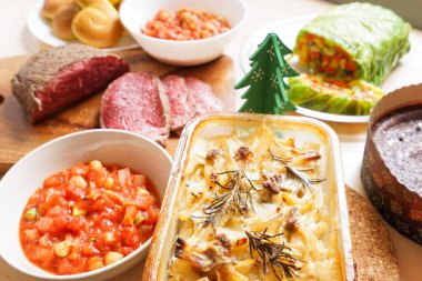 Noel yemeği resmi. Yakın çekim.