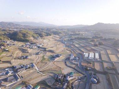 Kırsal insansız hava aracı saldırısı ve Japonya 'daki Awaji Adası, ülke görüşünün hava fotoğrafları.