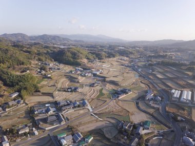 Kırsal insansız hava aracı saldırısı ve Japonya 'daki Awaji Adası, ülke görüşünün hava fotoğrafları.