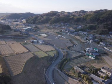 Kırsal insansız hava aracı saldırısı ve Japonya 'daki Awaji Adası, ülke görüşünün hava fotoğrafları.