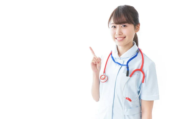 Portret Van Lachende Jonge Verpleegster Uniform — Stockfoto