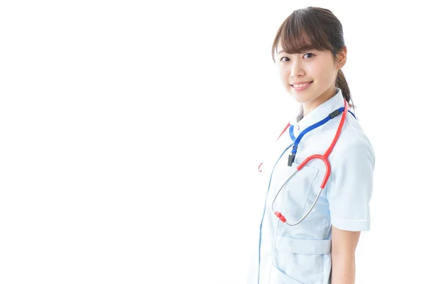 Portret Van Lachende Jonge Verpleegster Uniform — Stockfoto