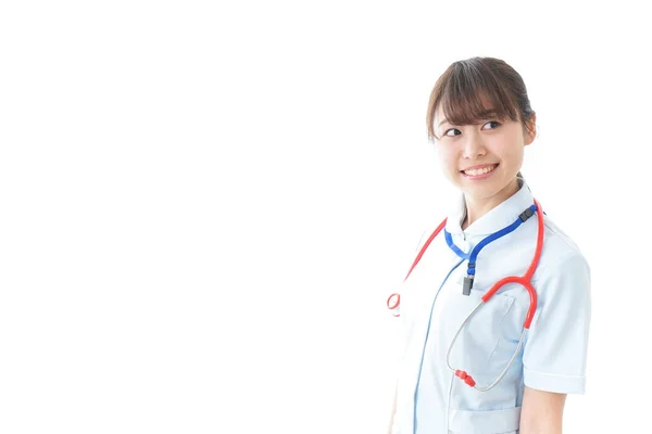 Portret Van Lachende Jonge Verpleegster Uniform — Stockfoto