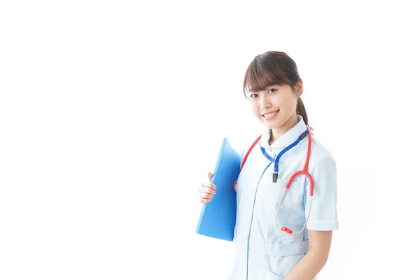 Portret Van Lachende Jonge Verpleegster Uniform — Stockfoto