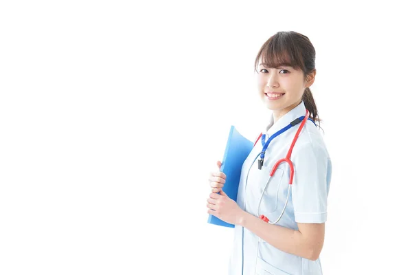 Porträtt Leende Ung Sjuksköterska Uniform — Stockfoto