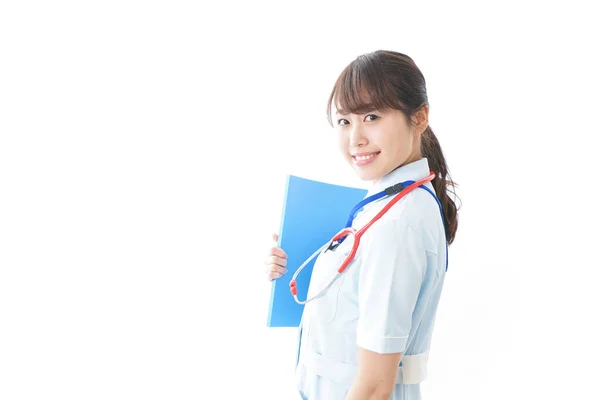 Porträtt Leende Ung Sjuksköterska Uniform — Stockfoto