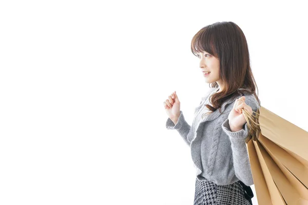 Shopping Konzept Junge Frau Mit Basteltaschen — Stockfoto