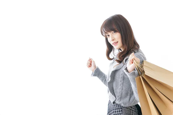 Shopping Konzept Junge Frau Mit Basteltaschen — Stockfoto