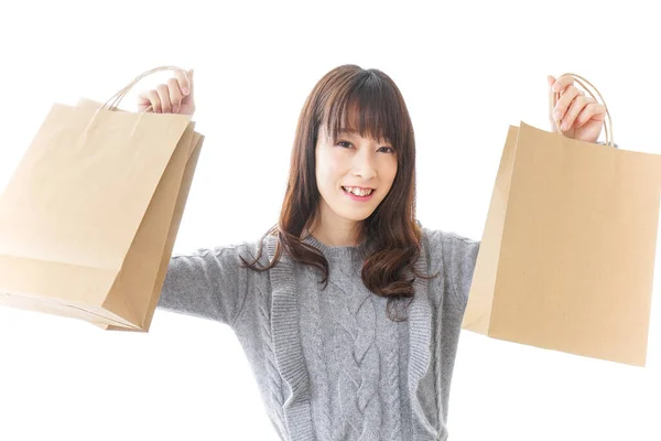 Concepto Compras Mujer Joven Con Bolsas Artesanía — Foto de Stock