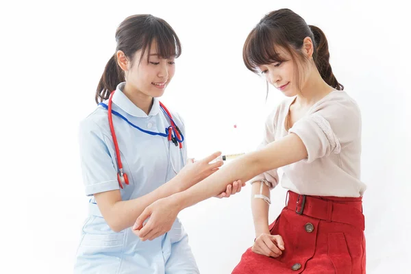 Preventive Inoculation Image Young Nurse Her Patient — Stock Photo, Image