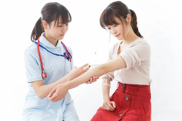 Preventive Inoculation Image Young Nurse Her Patient — Stock Photo, Image