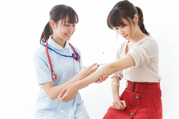 Preventive Inoculation Image Young Nurse Her Patient — Stock Photo, Image