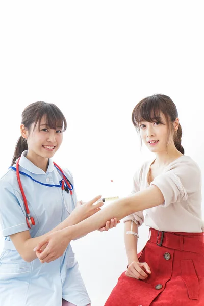 Preventive Inoculation Image Young Nurse Her Patient — Stock Photo, Image