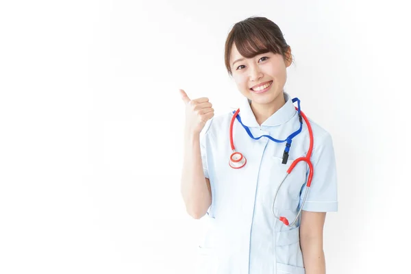 Nurse Giving Sign Isolated White — Stock Photo, Image