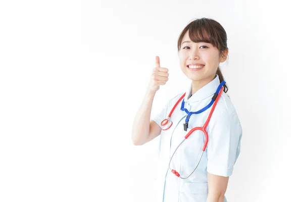 Nurse Giving Sign Isolated White — Stock Photo, Image