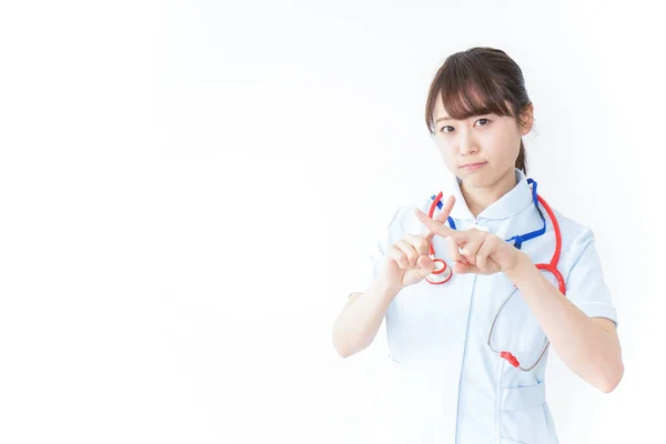 Jovem Enfermeira Não Dando Nenhum Sinal — Fotografia de Stock
