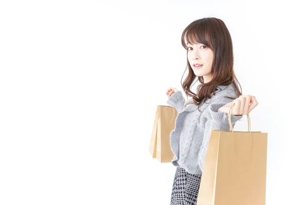 Mujer Con Bolsas Fondo Concepto Compras —  Fotos de Stock