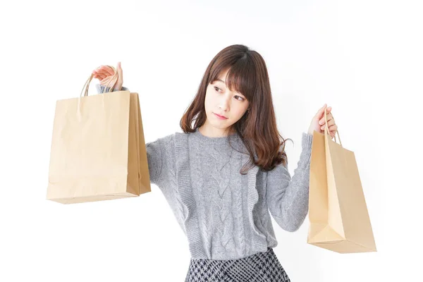 Frau Mit Taschen Einkaufskonzept Hintergrund — Stockfoto