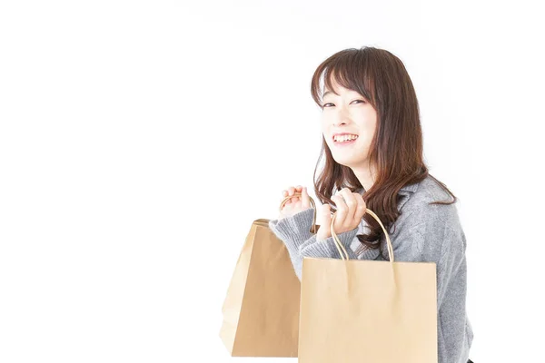 Mujer Con Bolsas Fondo Concepto Compras —  Fotos de Stock