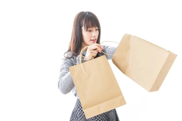 Mujer Con Bolsas Fondo Concepto Compras —  Fotos de Stock