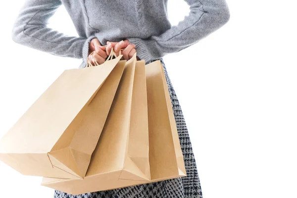 Mulher Com Sacos Fundo Conceito Compras — Fotografia de Stock