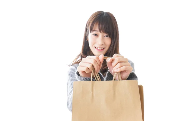 Mujer Con Bolsas Fondo Concepto Compras —  Fotos de Stock