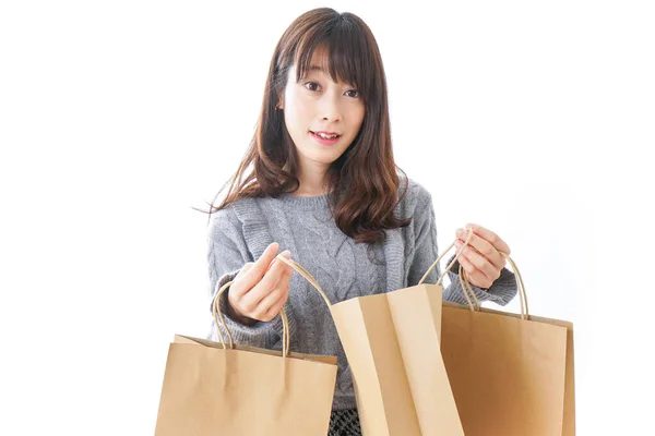 Mujer Con Bolsas Fondo Concepto Compras —  Fotos de Stock