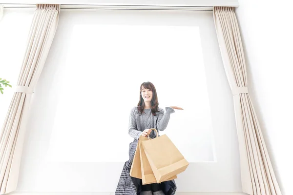 Donna Con Borse Shopping Concept Background — Foto Stock